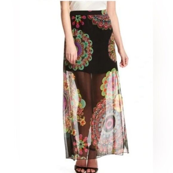 Desigual Viky Sheer Geometric Maxi Skirt 0 New with tags Retro Dopamine - Picture 1 of 9